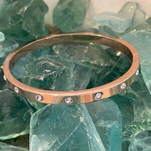 KATE SPADE CRYSTAL HINGED BANGLE BRACELET ROSE GOLD PLATE PREOWNED